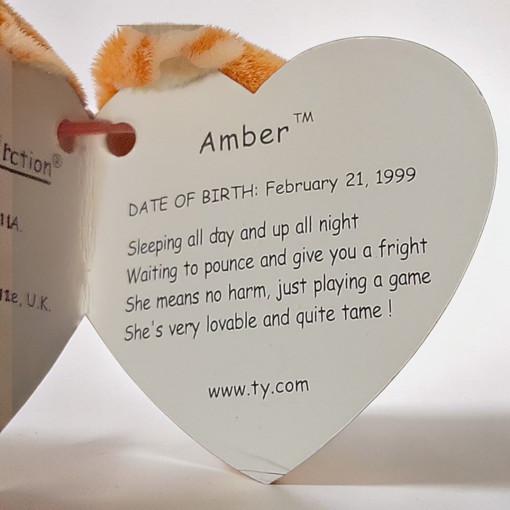 Vtg 1999 Ty Amber Tabby Cat Kitty Beanie Baby 8" - Picture 7 of 11